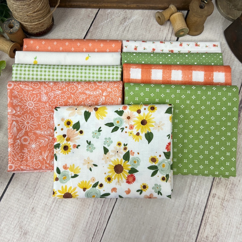 Peach & Green Spring Assorted Fabrics Curated by Primrose Cottage 9 Fat Quarters FQB-147