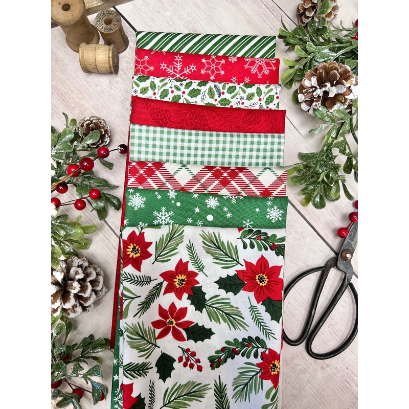 Poinsettia Christmas Bundle – 8 Fat Quarters curated by Primrose Cottage FQB-085