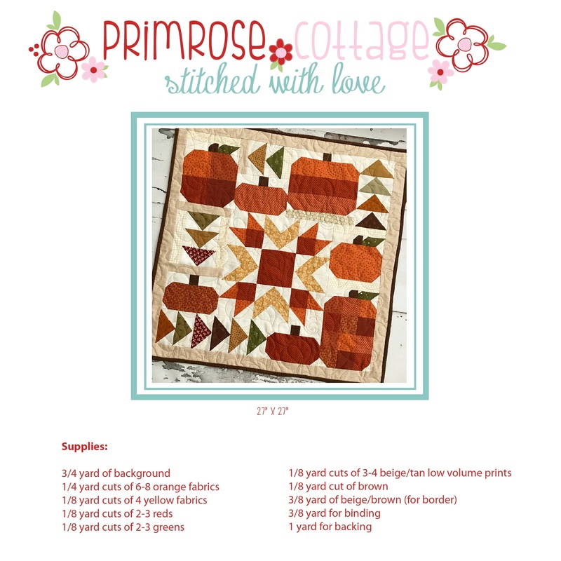 Pumpkin Party by Lindsey Weight of Primrose Cottage Quilts – Table Topper PDF Pattern