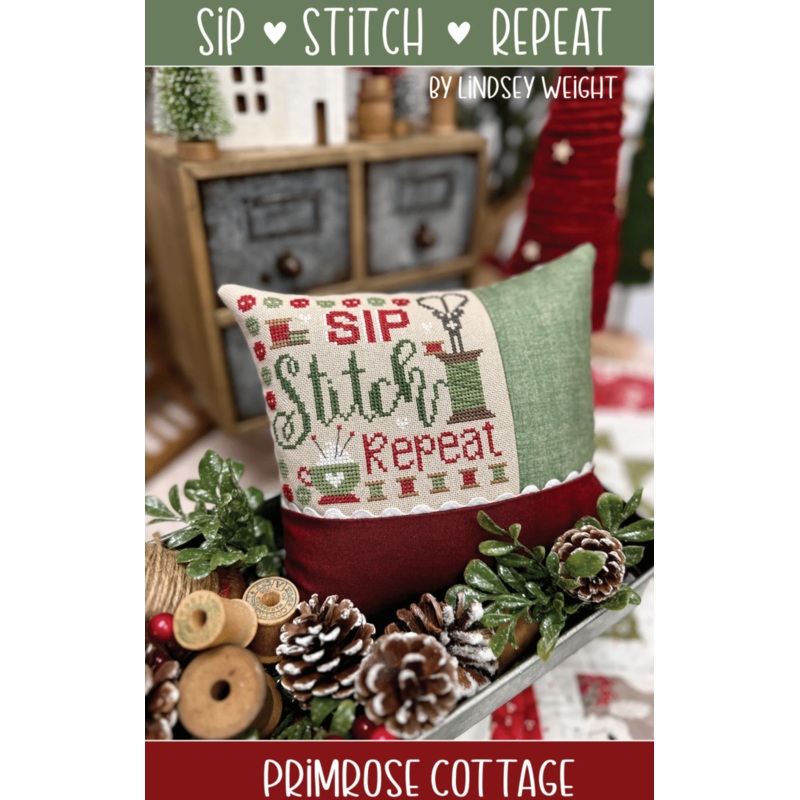 Sip Stitch Repeat Cross Stitch by Lindsey Weight of Primrose Cottage – PAPER Pattern PCS-122
