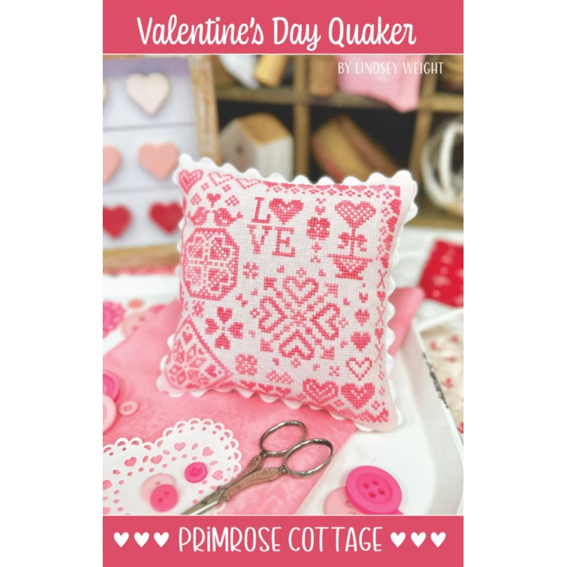 Valentine’s Day Quaker Cross Stitch by Lindsey Weight of Primrose Cottage – PAPER Pattern PCS-125