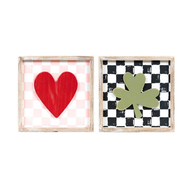 Heart / Clover | Lucky In Love Vol. 3  | 10x10x1.5 Reversible wood frame sign | 20158