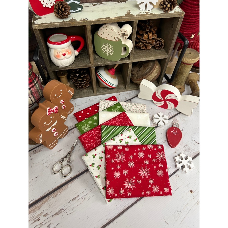 Holly Jolly Christmas Fat Quarter Bundle Curated by Primrose Cottage – 8 Fat Quarters FQB-202