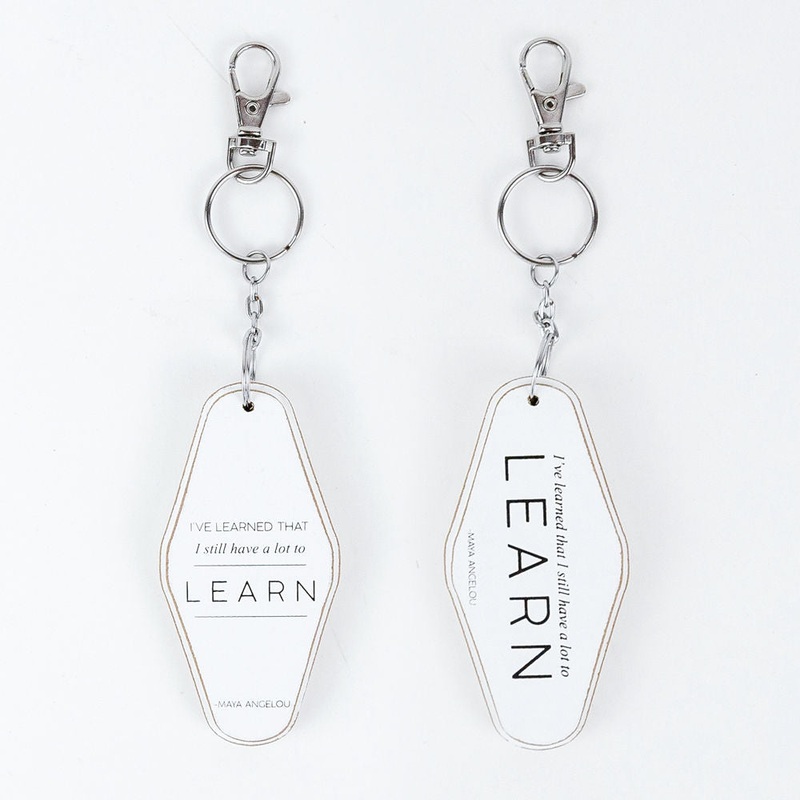 LEARN Keychain | white, black | 1.7×3.5x.5 rvs wd keychain | 11133