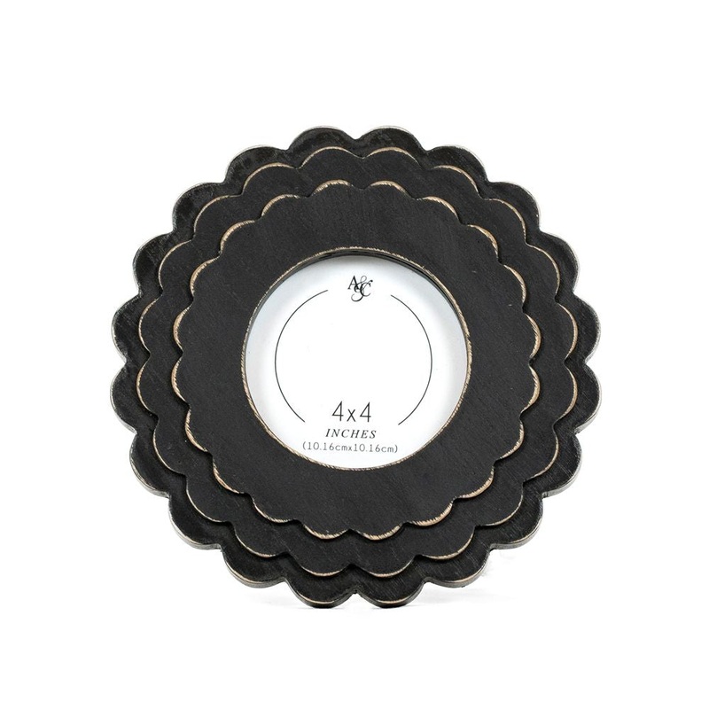 Round Scallop Frame Black | Scalloped Collection | 8x8x1 photo frame (4×4) | 12089