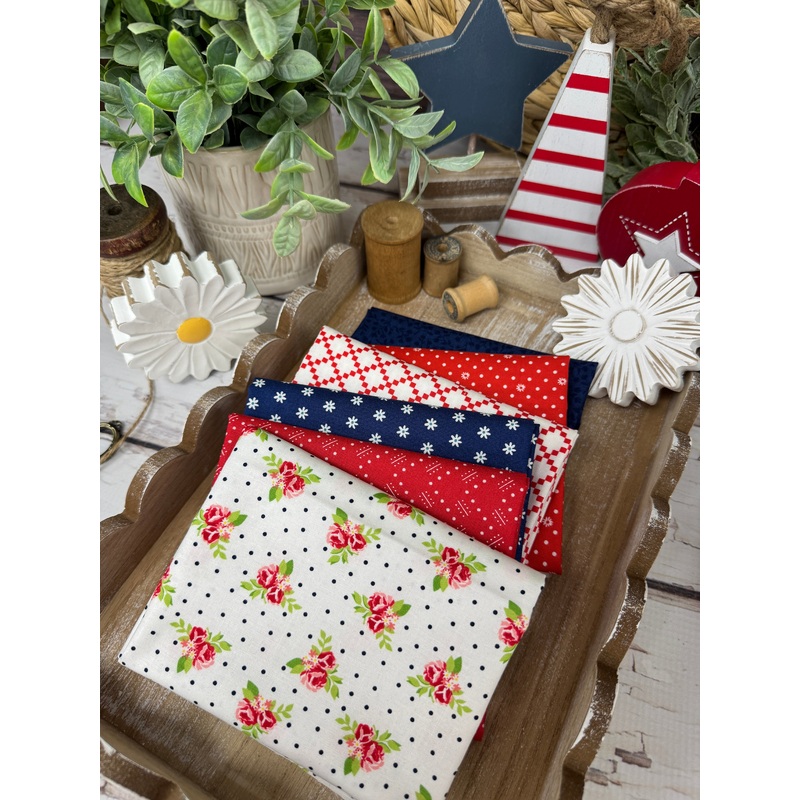 Red, White, and Blue Bundle Curated by Primrose Cottage – 6 Piece Fat Quarter Bundle