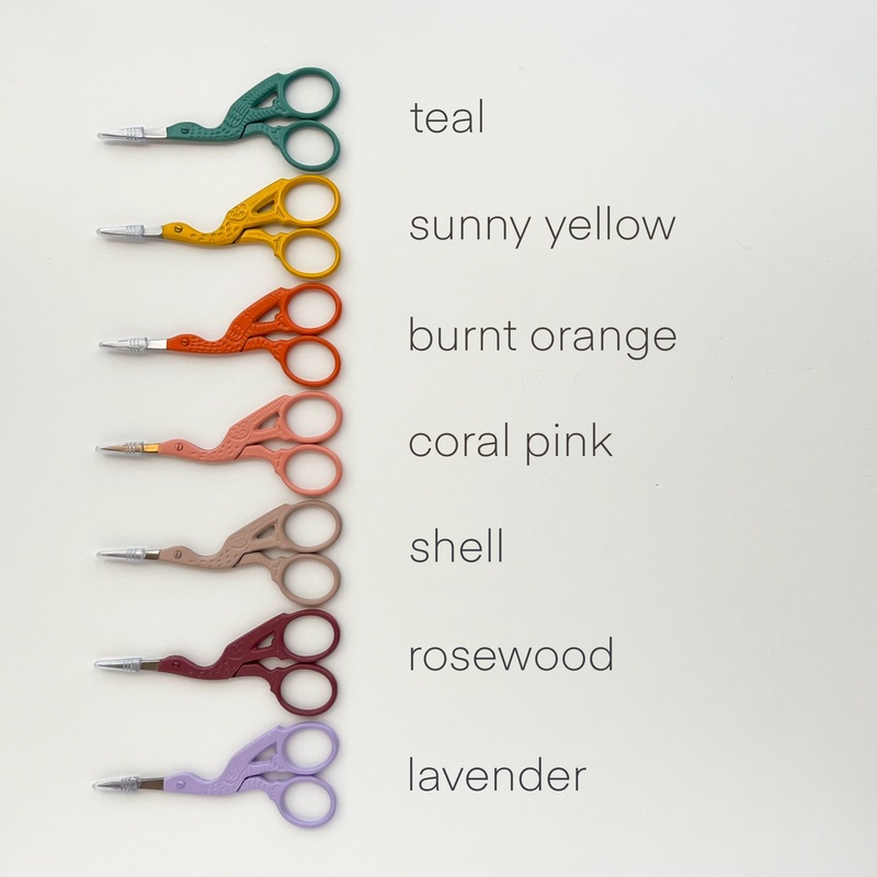 Small Sewing Stork Scissors|Burnt Orange|Coral Pink|Lavender|Rosewood|Shell|Sunny Yellow|Teal