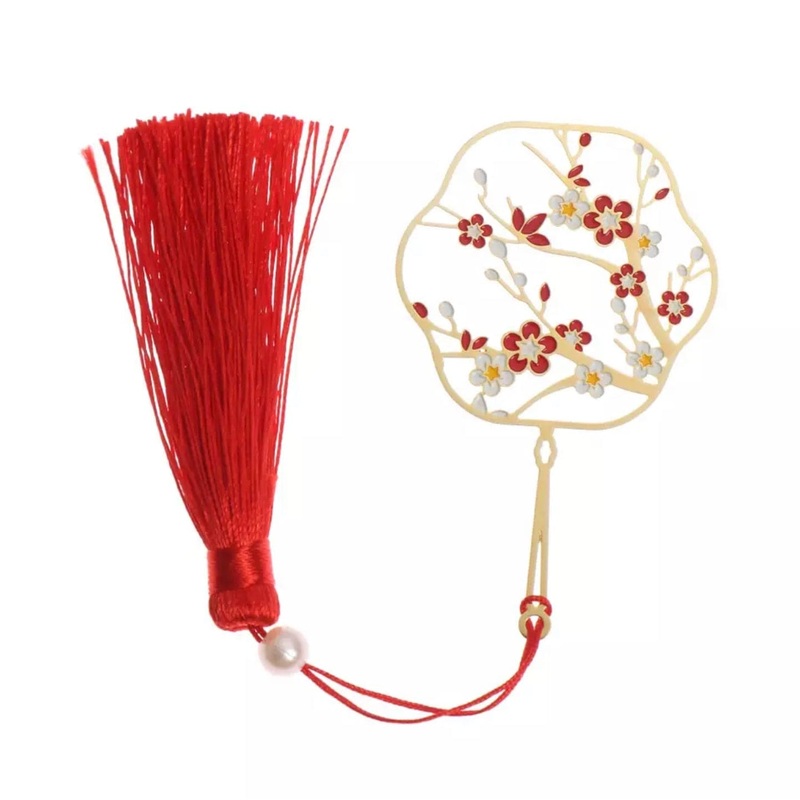 Red & Gold Flower Tassel Bookmark