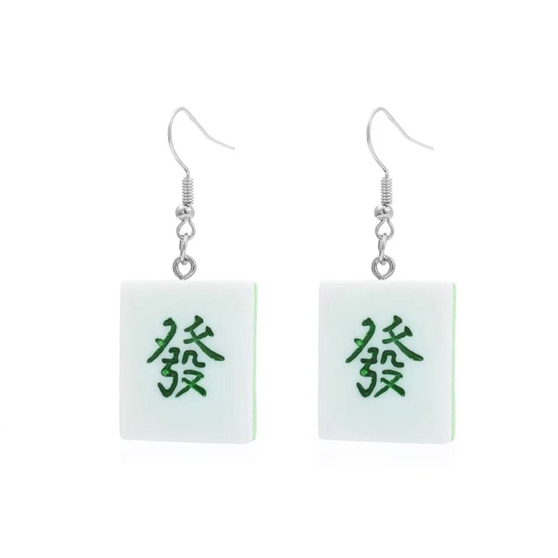 Mahjong Earrings – 3 models|Green Dragon|Red Dragon|Black & Red 8 Man|Green 1 Bamboo