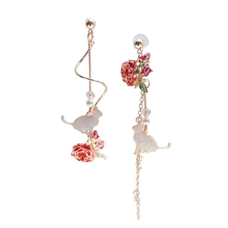Cats & Roses Earrings Enamel