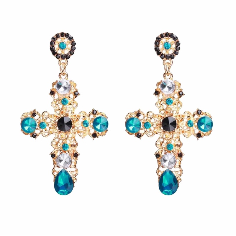 Emerald Blue Cross Earrings Gabanna