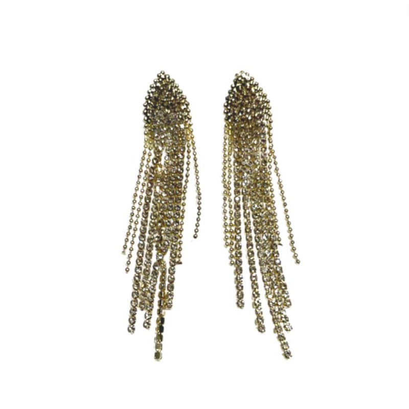 Gold Rhinestones Tassel Earrings Adhara