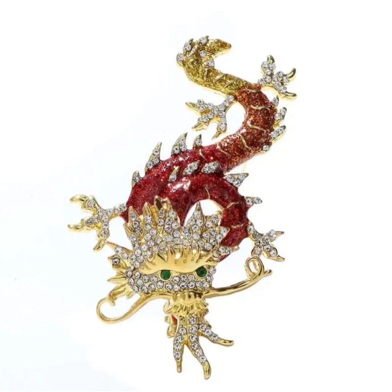 Norbert Dragon Brooch  Gold & Red