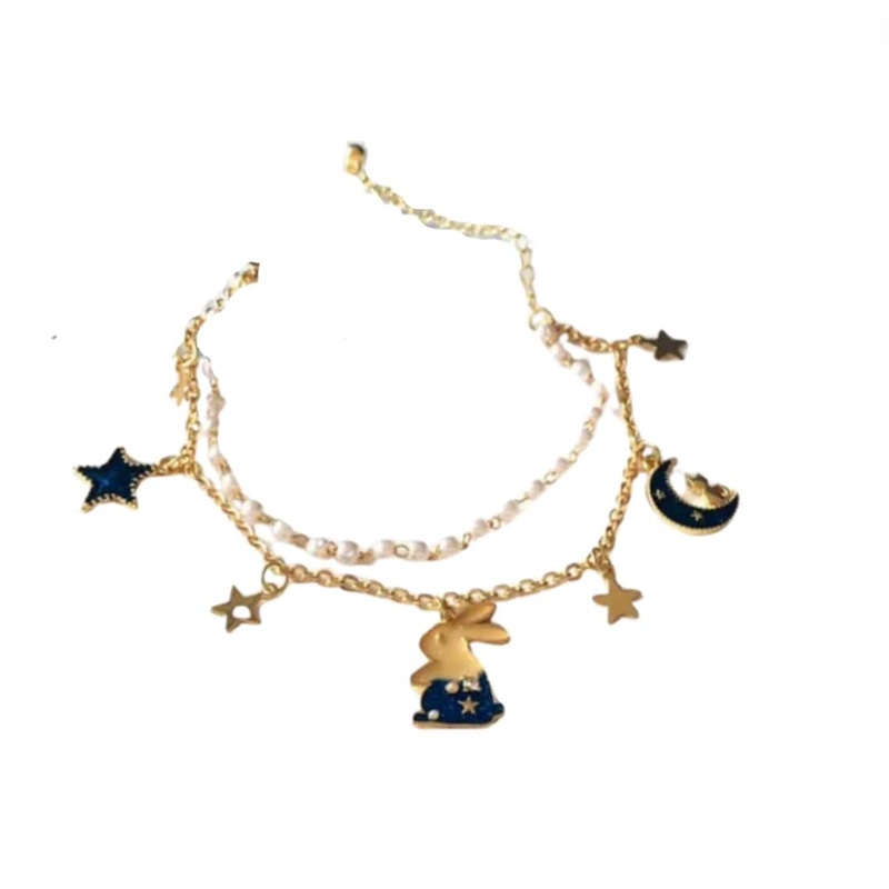 Bunny Gold Charm Bracelet – Blue Moon & Stars