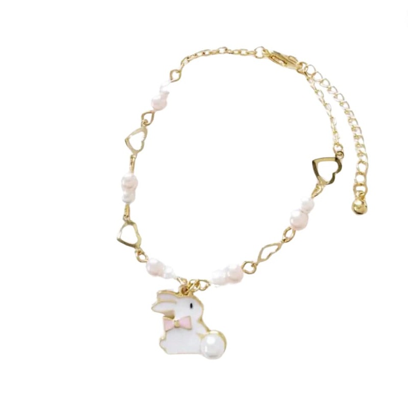 Bunny Gold Charm Bracelet – Pearls & Hearts