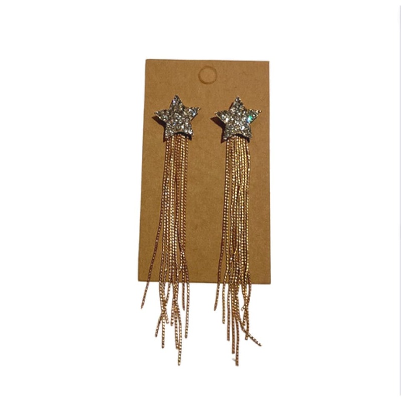 Gold Rhinestones Tassel Earrings