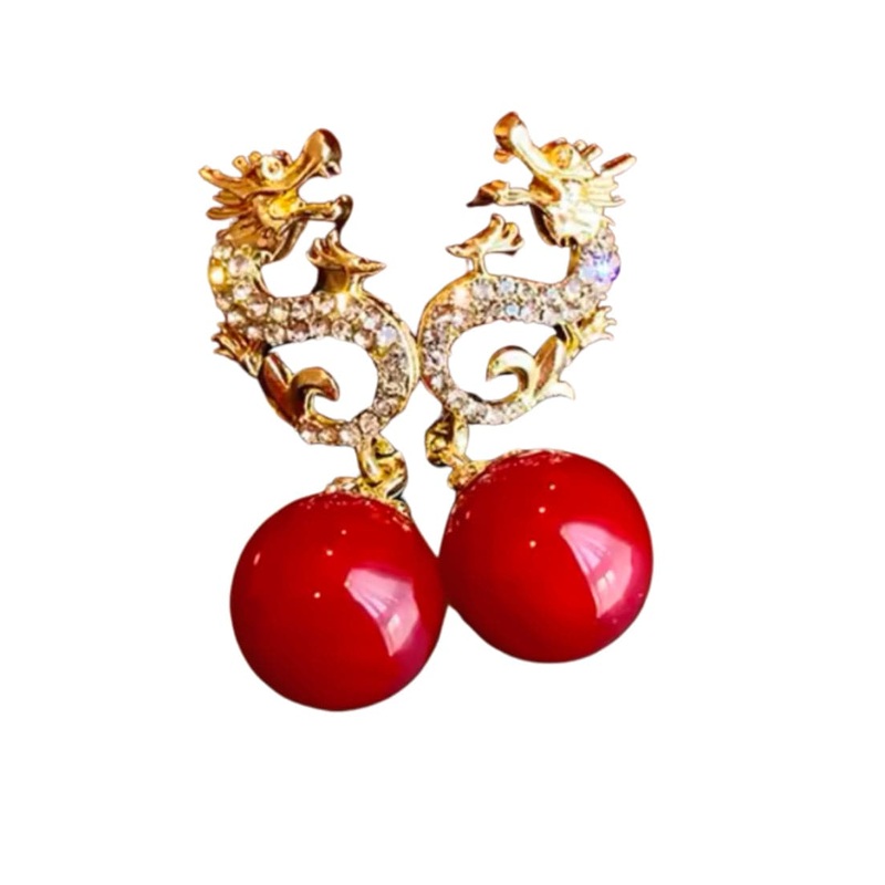 Dragon Earrings Beads|Red|White