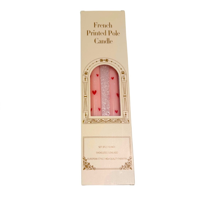Long Taper Candle – Red Hearts set of 2 candles