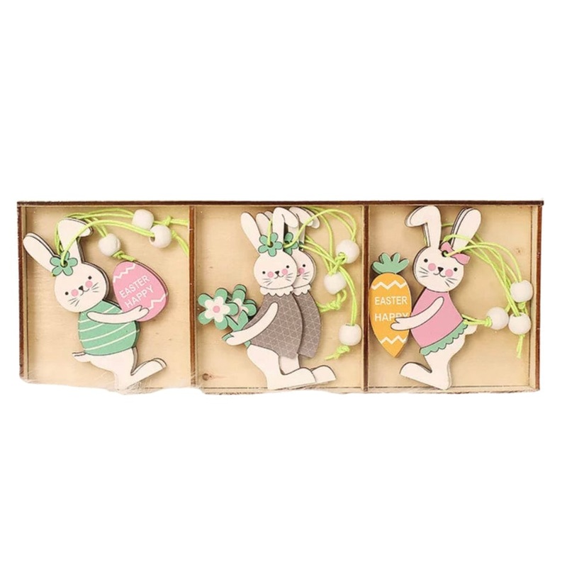 Wooden Pendant Rabbit – set of 9 pieces