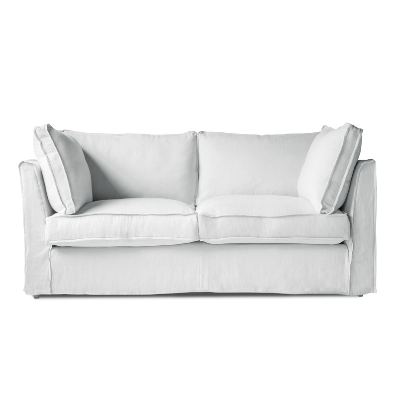 Coco 2.5 seater sofa with Self Piped Box Edge cushion in Cotton Linen Snow Drop – Ex-Display (Available for quick ship)