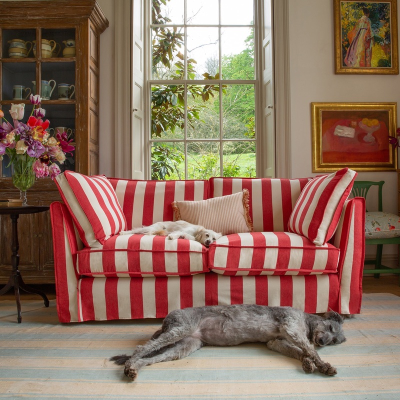 Coco 2.5 seater sofa with Self Piped Box Edge cushion in Stripes Petunia – Made to Order (Available for quick ship)
