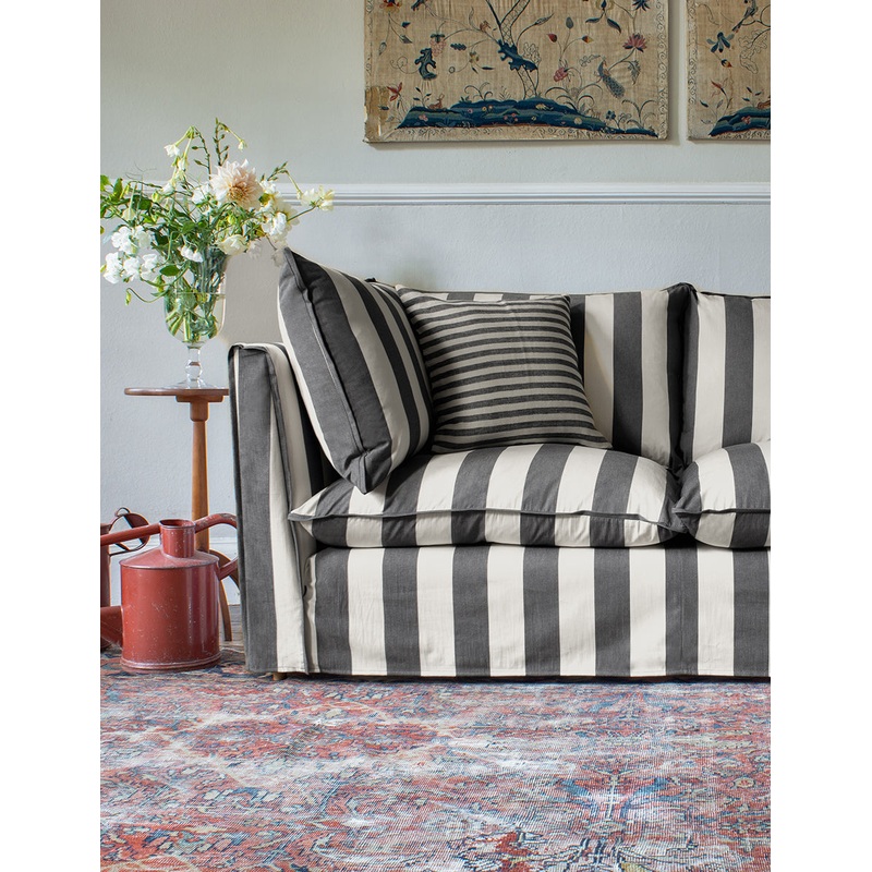 Coco 2.5 seater sofa with Self Piped Knife Edge cushion in Charcoal Stripes – Made to Order (Available for quick ship)