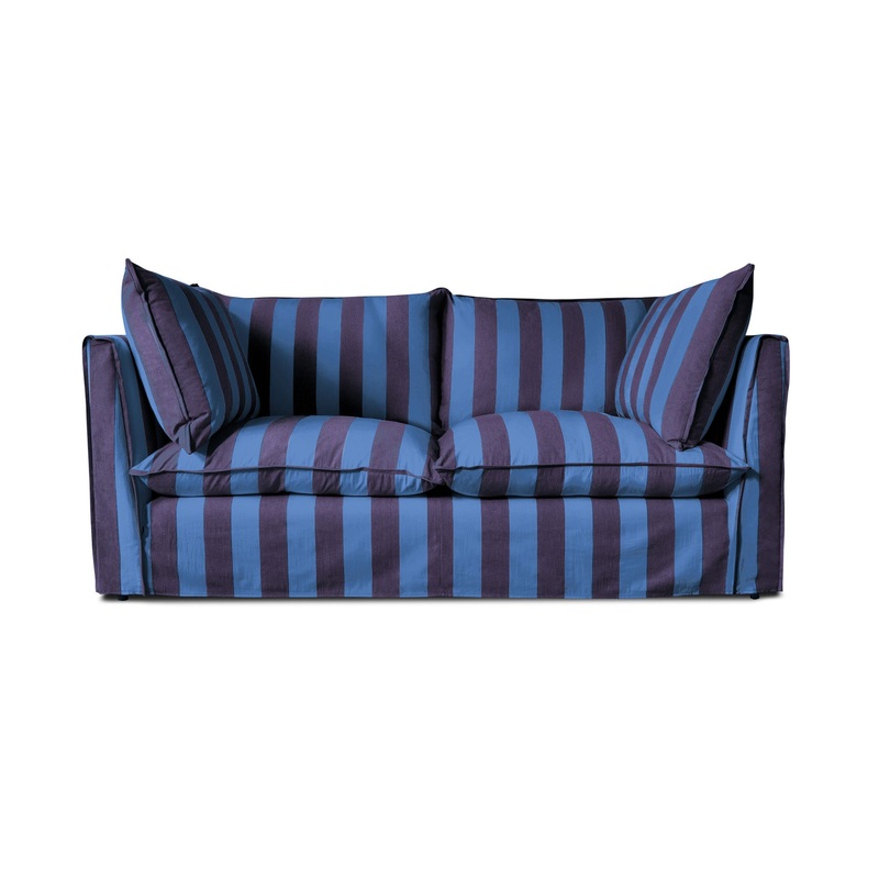 Coco 2.5 seater sofa with Self Piped Knife Edge cushion in Coastal Blue Stripes – Made to Order (Available for quick ship)