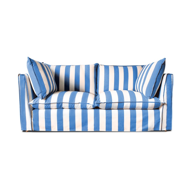 Coco 2.5 seater sofa with Self Piped Knife Edge cushion in Cornish Blue Stripes – Made to Order (Available for quick ship)