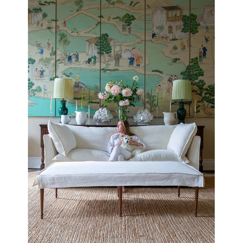 Coco 2.5 seater sofa with Self Piped Knife Edge cushion in Designers Guild Brera Lino Chalk – Made to order (Available for quick ship)
