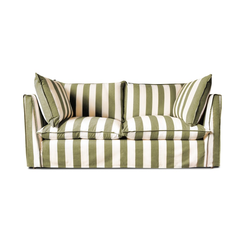 Coco 2.5 seater sofa with Self Piped Knife Edge cushion in Spring Green Stripes – Made to Order (Available for quick ship)