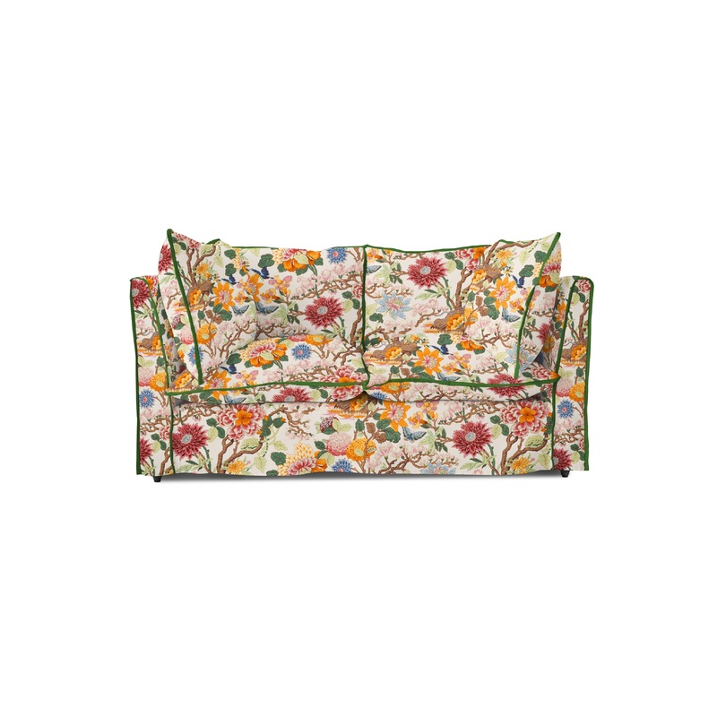 Coco 2 seater sofa with Contrast Piped Knife Edge cushion in GP & J Baker Magnolia Cream Blue – Made to order (Available for quick ship)