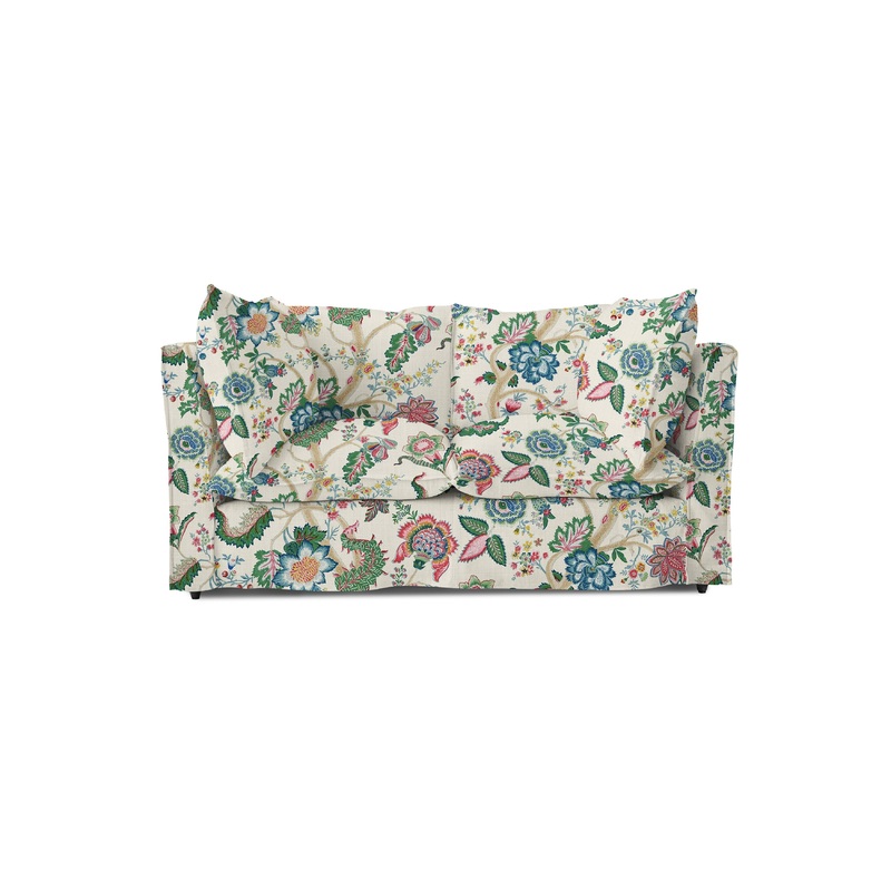 Coco 2 seater sofa with Knife Edge cushion in Kitty Spring Green – Made to order (Available for quick ship)