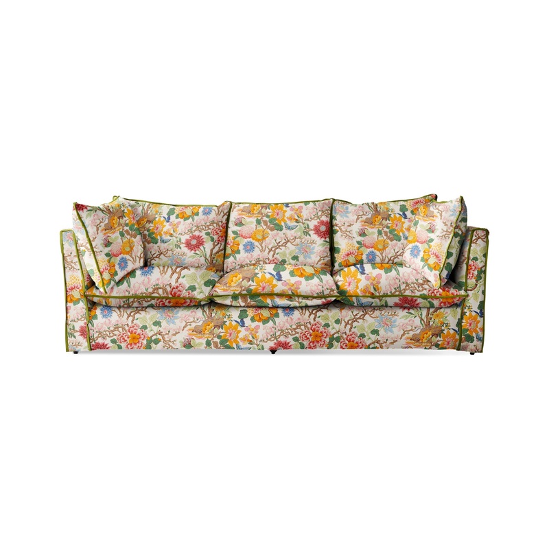 Coco 3.5 seater sofa with Contrast Piped Knife Edge cushion in GP & J Baker Magnolia Cream Blue – Made to Order (Available for quick ship)