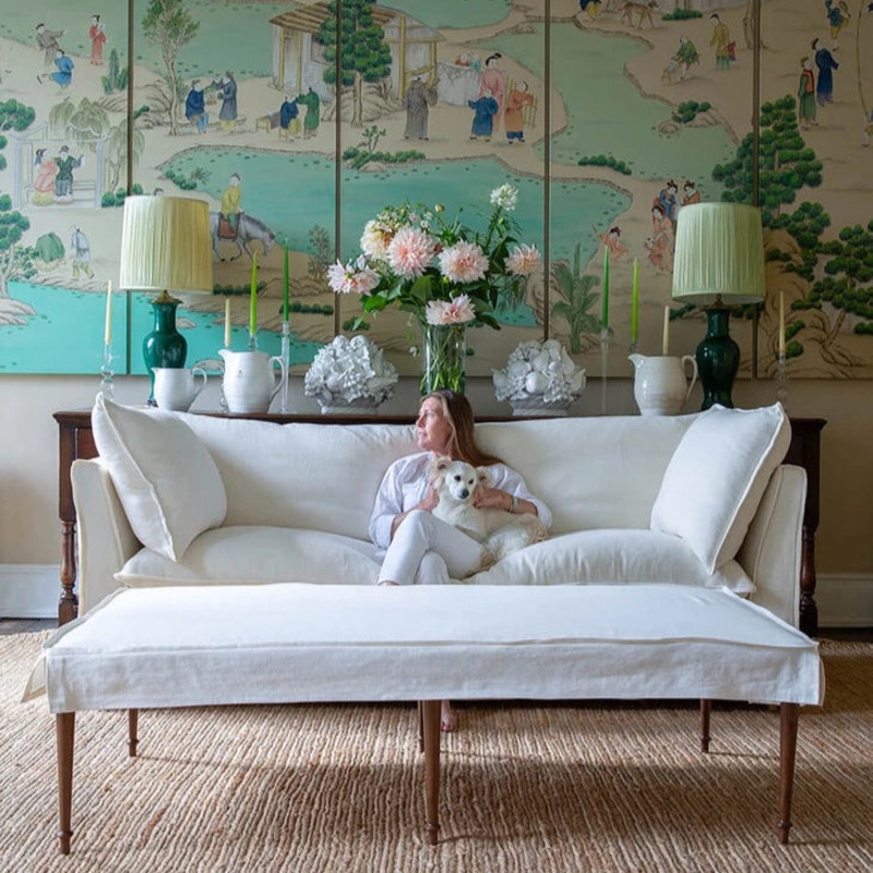 Coco 3.5 seater sofa with Self Piped Knife Edge cushion in Cotton Linen Snow Drop – Made to Order (Available for quick ship)