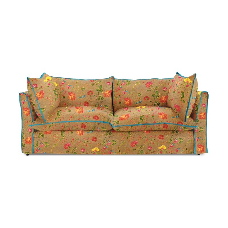 Coco 3 seater sofa with Contrast Piped Knife Edge cushion in Andrew Martin Wildwood Twig – Made to Order (Available for quick ship)