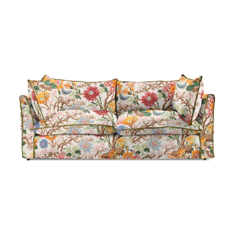 Coco 3 seater sofa with Contrast Piped Knife Edge cushion in GP & J Baker Magnolia Cream Blue – Made to Order (Available for quick ship)