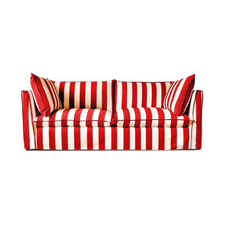 Coco 3 seater sofa with Self Piped Knife Edge cushion in Stripes Petunia – Made to Order (Available for quick ship)