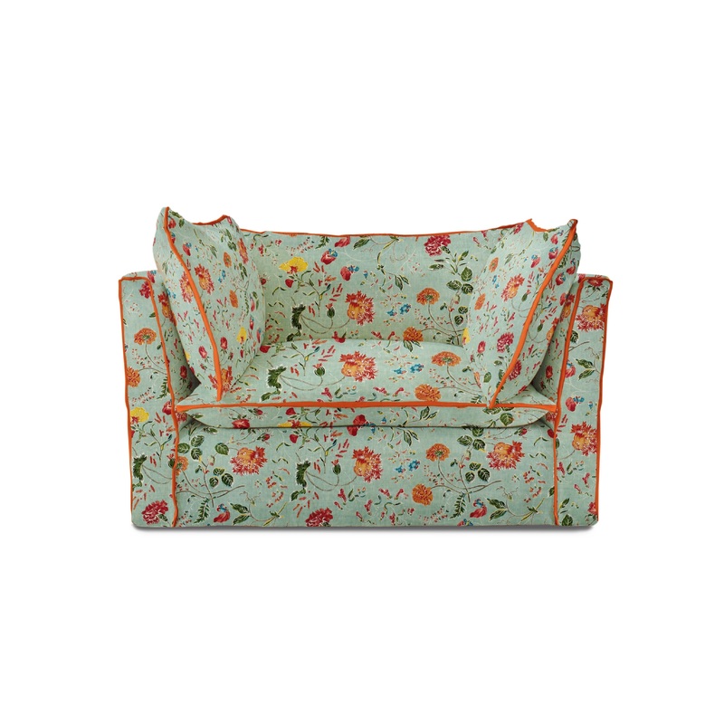 Coco Loveseat with Contrast Piped Knife Edge cushions in Wildwood Duck Egg – Made to order (Available for quick ship)