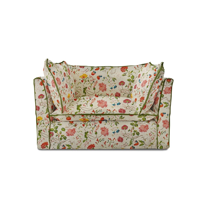 Coco Loveseat with Contrast Piped Knife Edge cushions in Wildwood Ivory – Made to order (Available for quick ship)