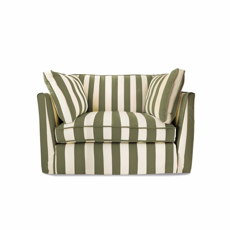 Coco Loveseat with Self Piped Box Edge cushion in Spring Green Stripes – Made to order (Available for quick ship)
