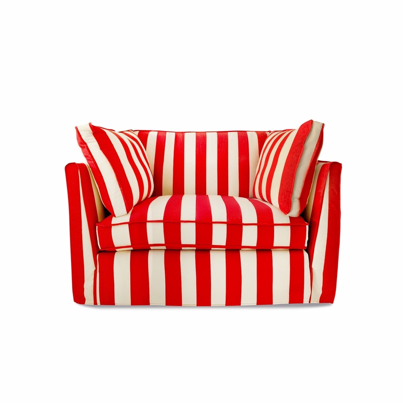 Coco Loveseat with Self Piped Box Edge cushion in Stripes Petunia – Made to order (Available for quick ship)