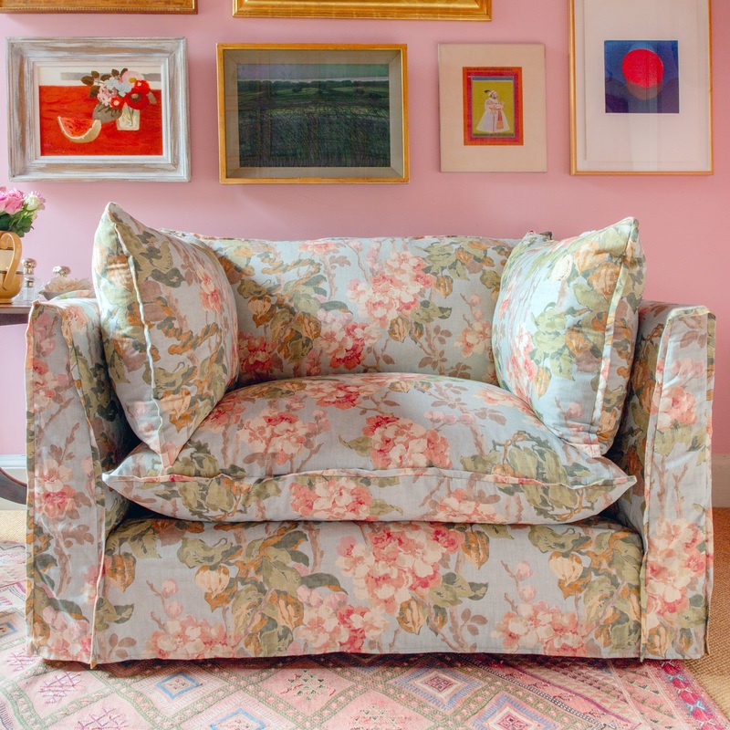 Coco Loveseat with Self Piped Knife Edge cushion in Andrew Martin Midsummer Sky – Made to Order (Available for quick ship)
