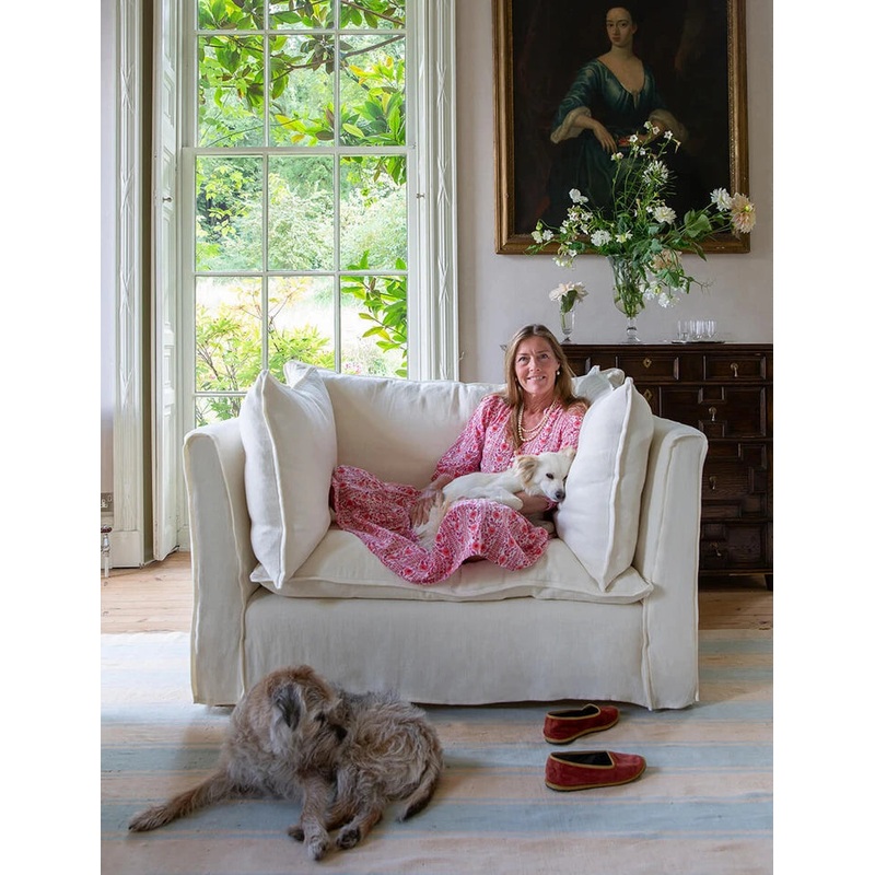 Coco Loveseat with Self Piped Knife Edge cushion in Cotton Linen Snow Drop – Made to Order (Available for quick ship)