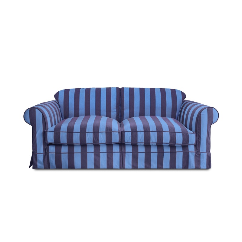 Salthrop Large Sofa with Big Back Cushion in Coastal Blue Stripe – Hand Made in USA