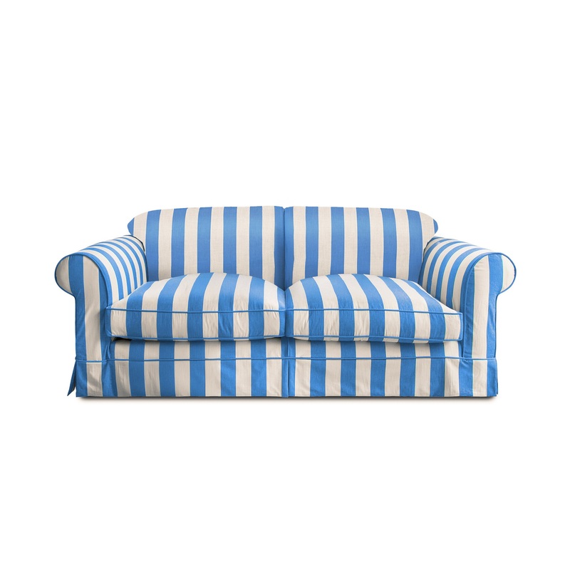 Salthrop Large Sofa with Big Back Cushion in Cornish Blue Stripe – Hand Made in USA