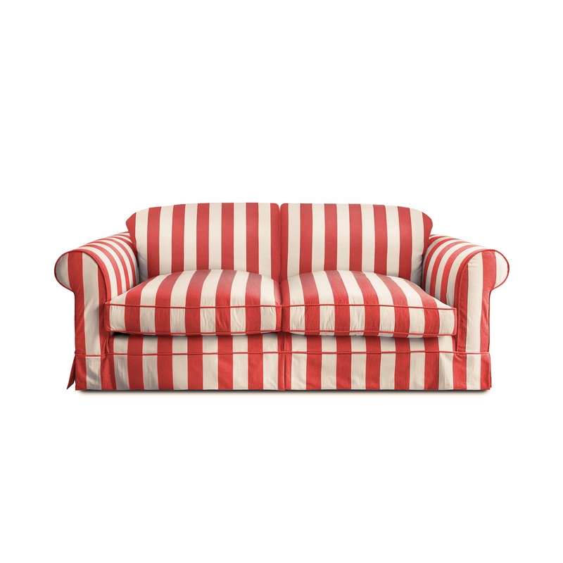 Salthrop Large Sofa with Big Back Cushion in Petunia Red Stripe – Hand Made in USA