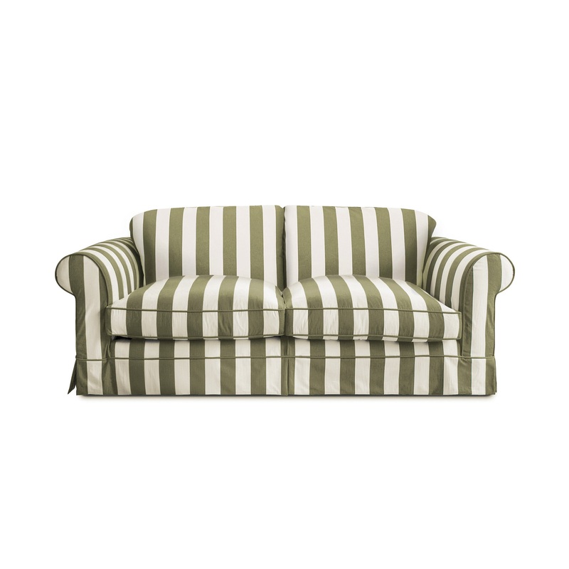 Salthrop Large Sofa with Big Back Cushion in Spring Green Stripe – Hand Made in USA