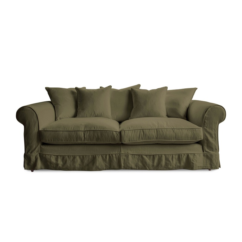 Salthrop Large Sofa with Scatter Cushion in Beatrice Olive – Hand Made in USA