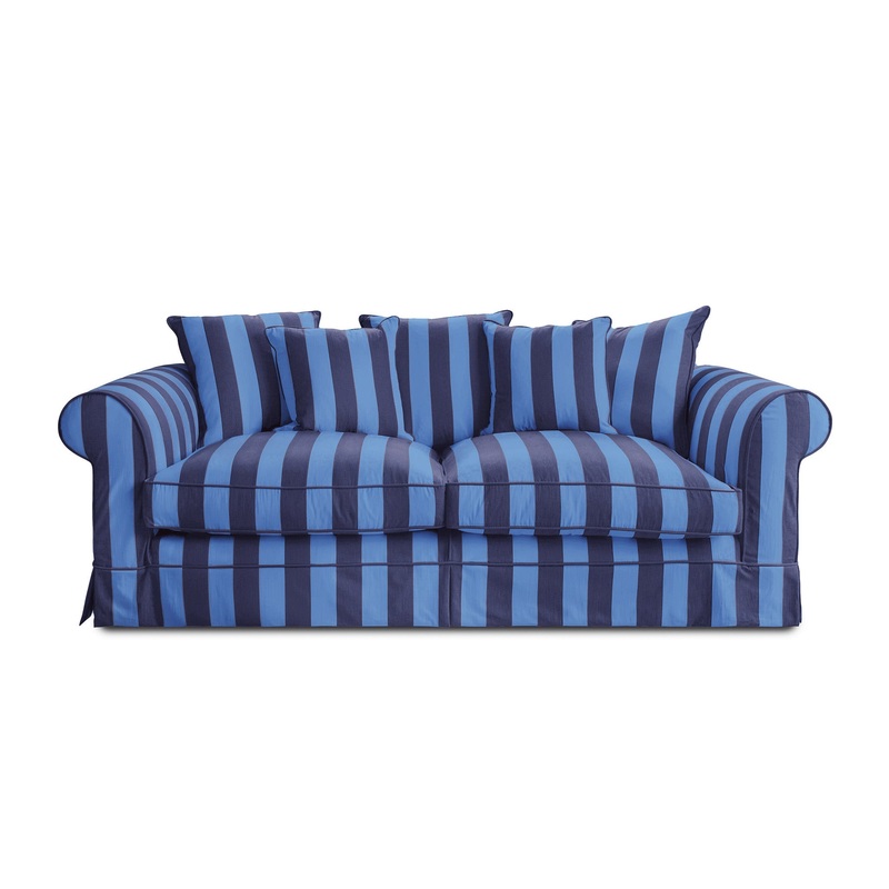 Salthrop Large Sofa with Scatter Cushion in Coastal Blue Stripe – Hand Made in USA