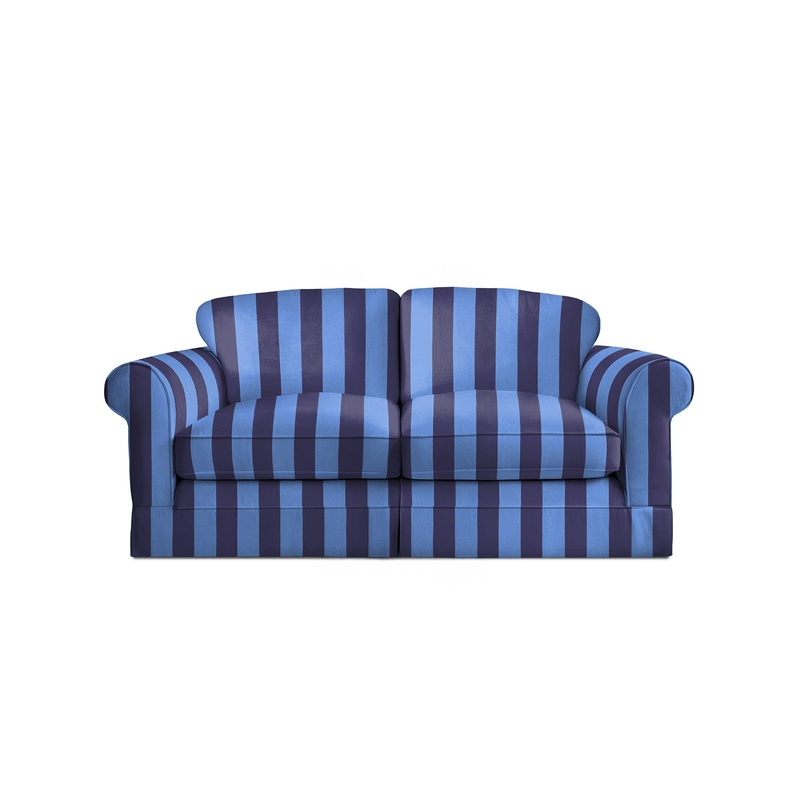 Salthrop Medium Sofa with Big Back Cushion in Coastal Blue Stripe – Hand Made in USA